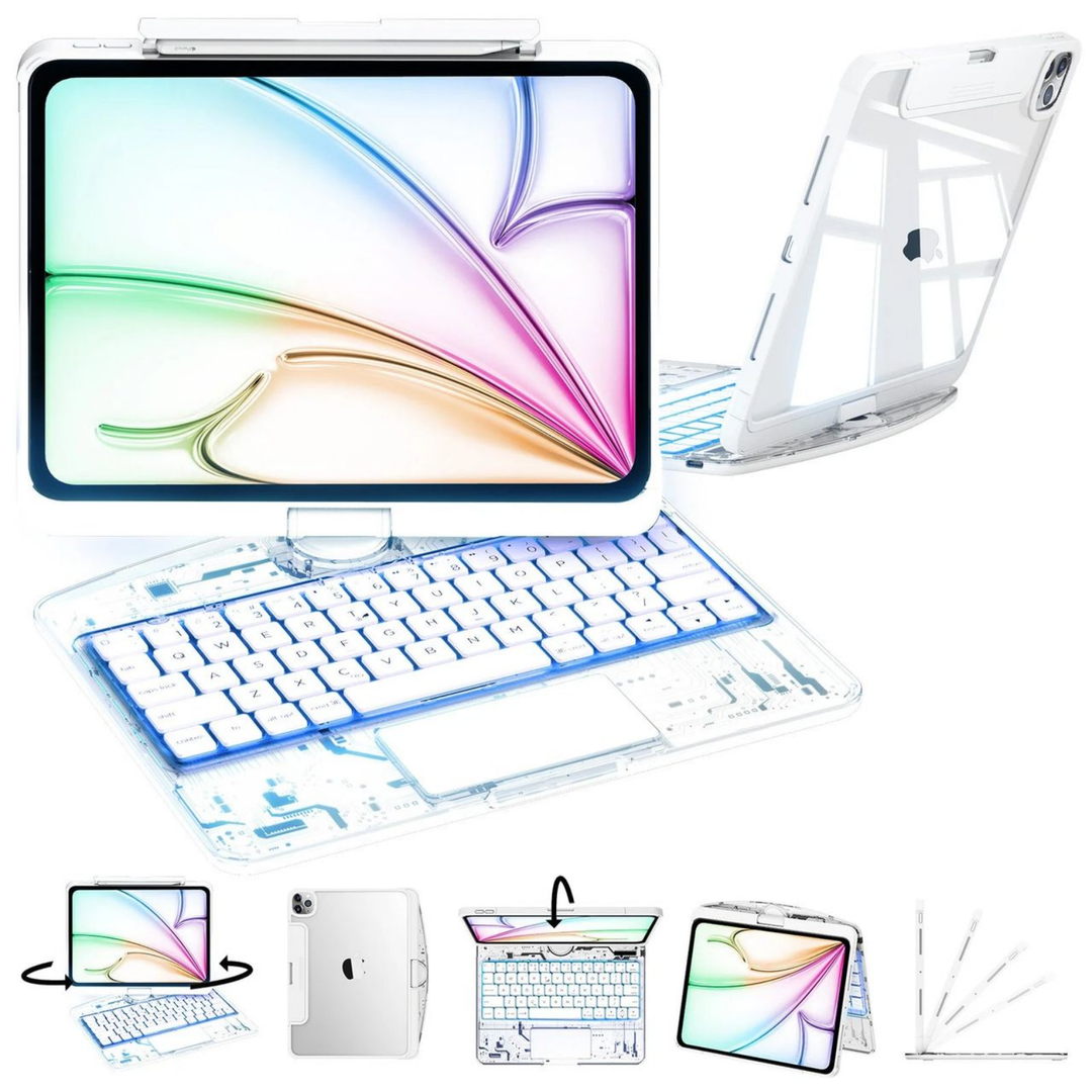 360°回転式 iPad マジックキーボード｜バッテリー充電不要・TPU防水設計