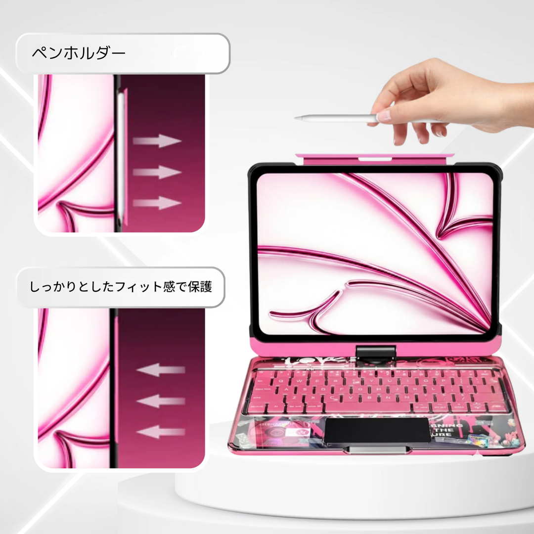 360°回転式 iPad マジックキーボード｜バッテリー充電不要・TPU防水設計